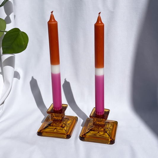 Deep auburn vintage candlestick pair