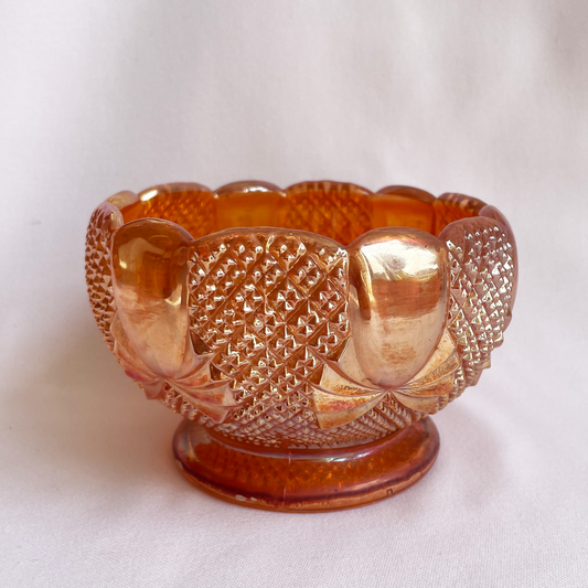 Vintage Sowerby Pineapple gold/coral lustre Carnival bowl