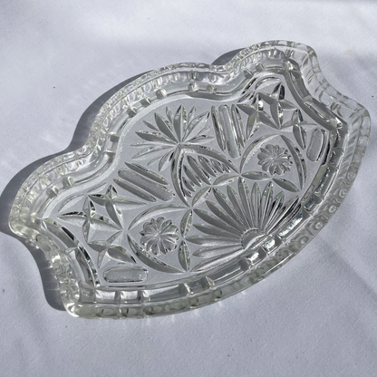 Clear crystal vintage etched glass plate